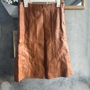 Theory Brown Leather A-Line Skirt